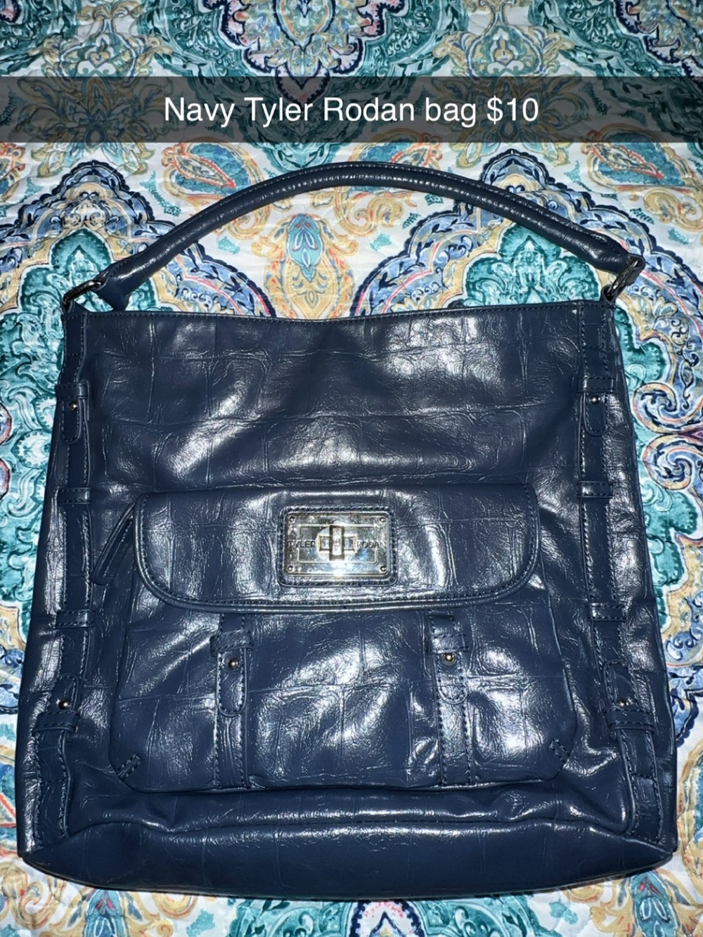 Tyler Rodan navy leather shoulder bag